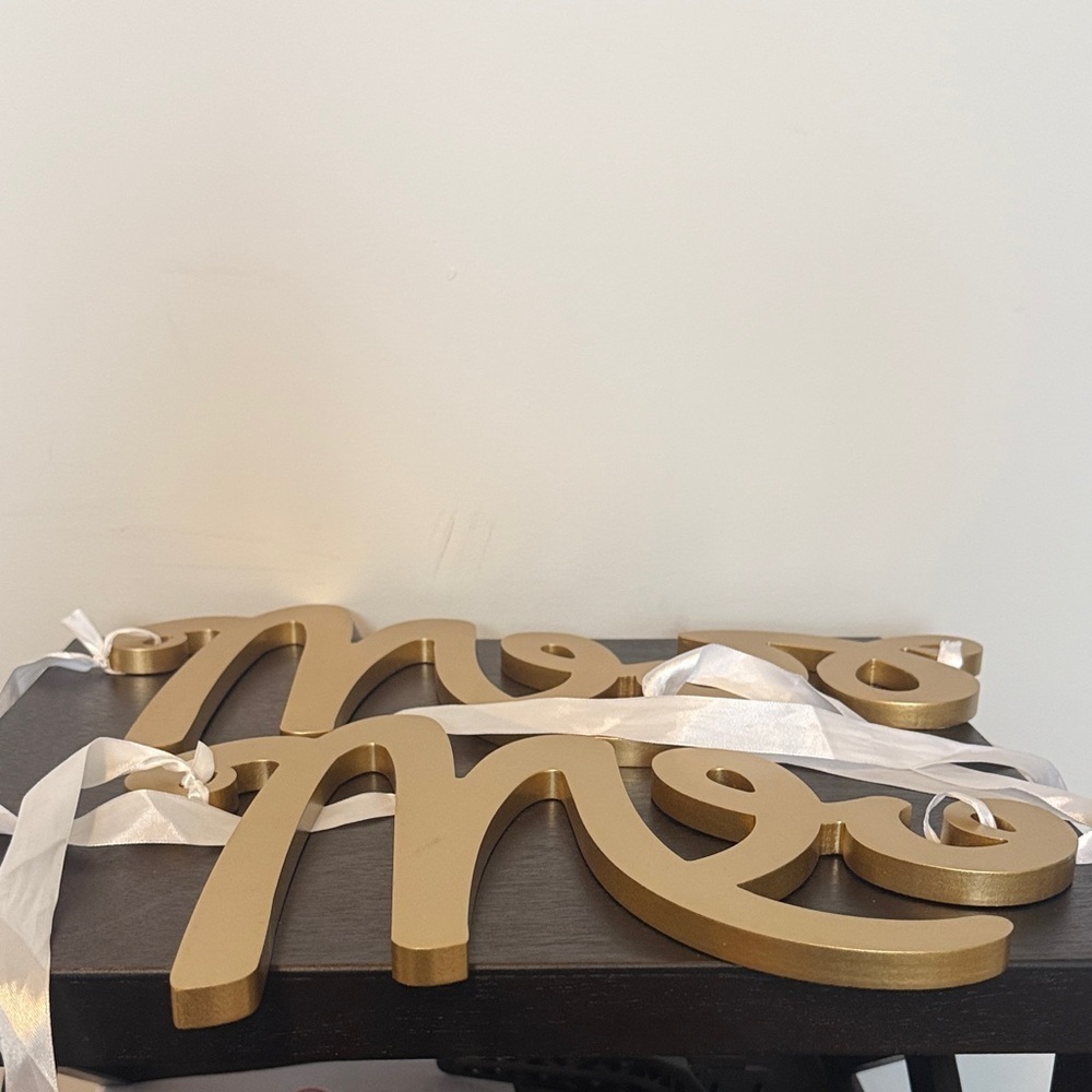 Gold Mr & Mrs Wedding Chair Signs Bride Groom Reception Decor Photo - Picture 2 of 2